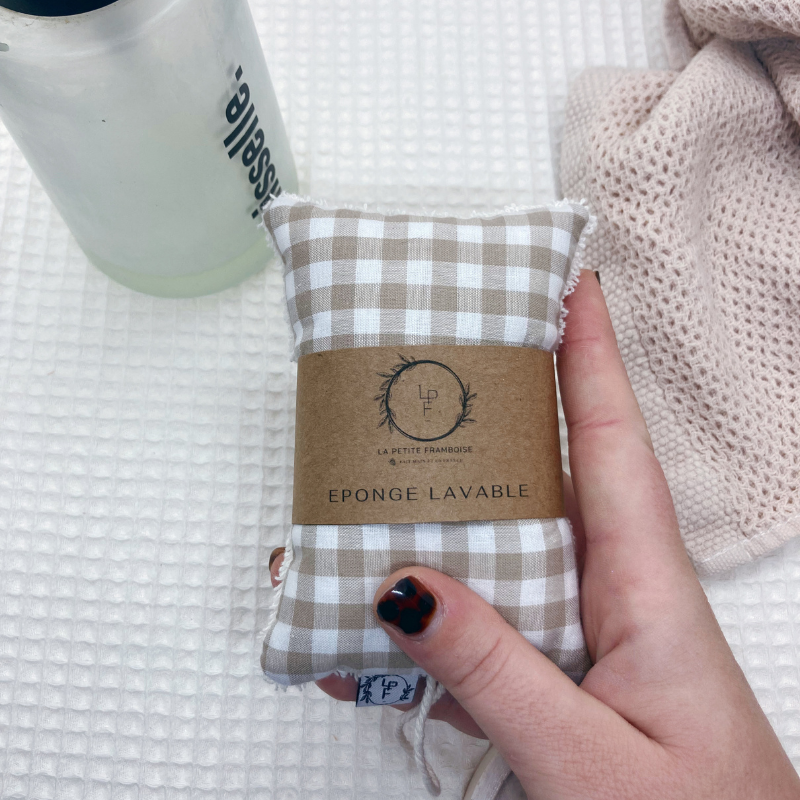 Éponge lavable et réutilisable - Vichy beige