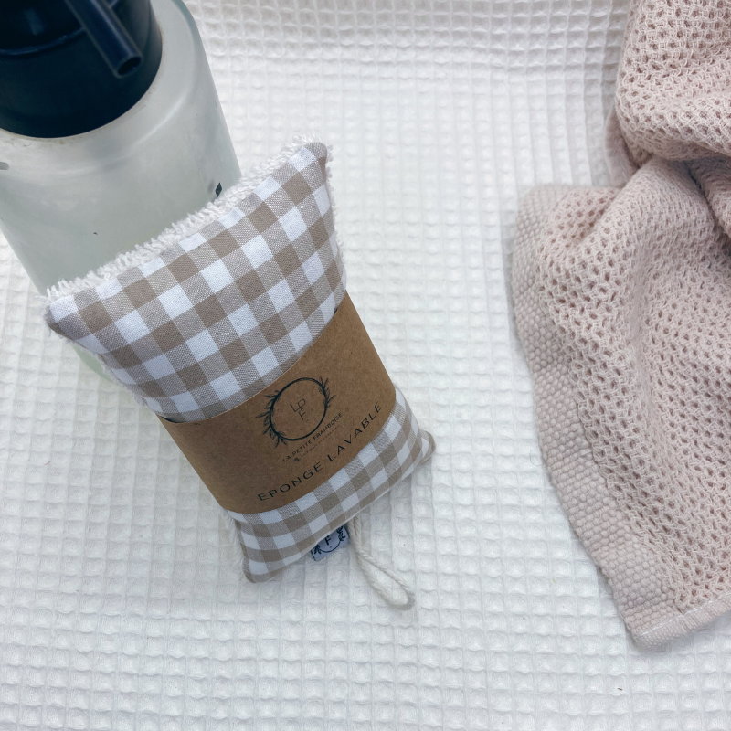 Éponge lavable et réutilisable - Vichy beige