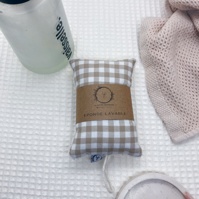 Éponge lavable et réutilisable - Vichy beige