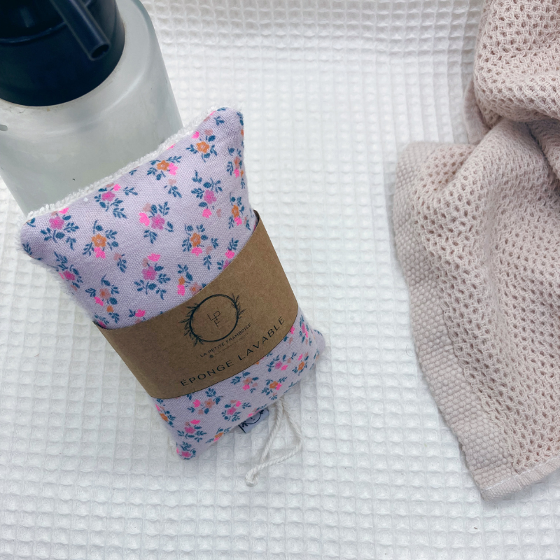 Éponge lavable et réutilisable - Mauve fleuri
