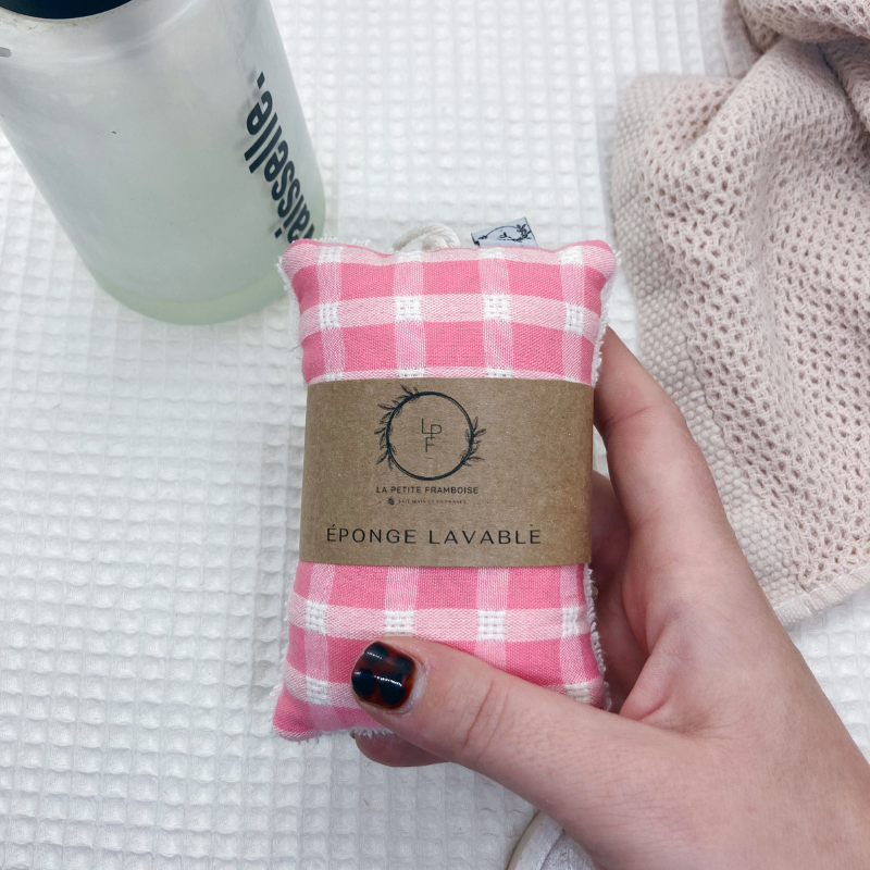 Éponge lavable et réutilisable - Carreaux rose
