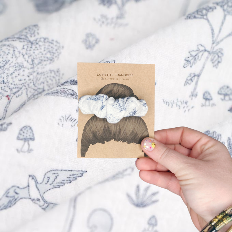 Pince Scrunchy - Blanc et animaux bleu