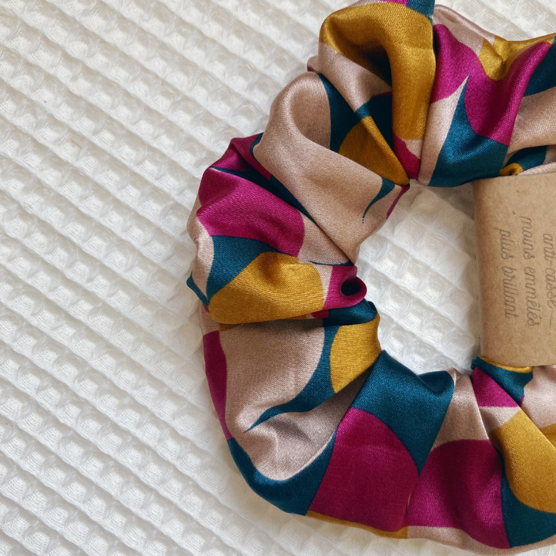 Chouchou Satin - Rose/ocre/émeraude