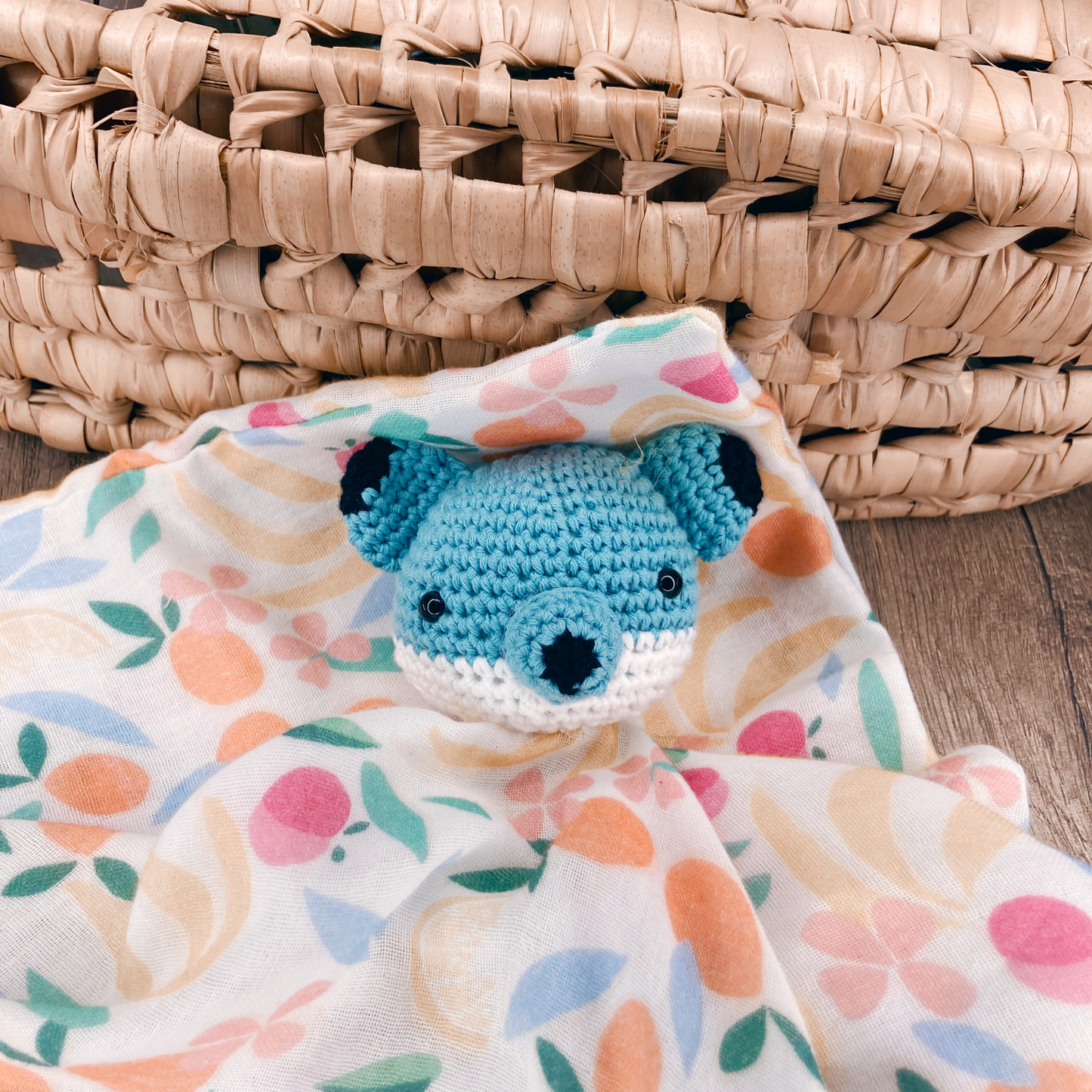 Doudou Renard - Turquoise motif pêche
