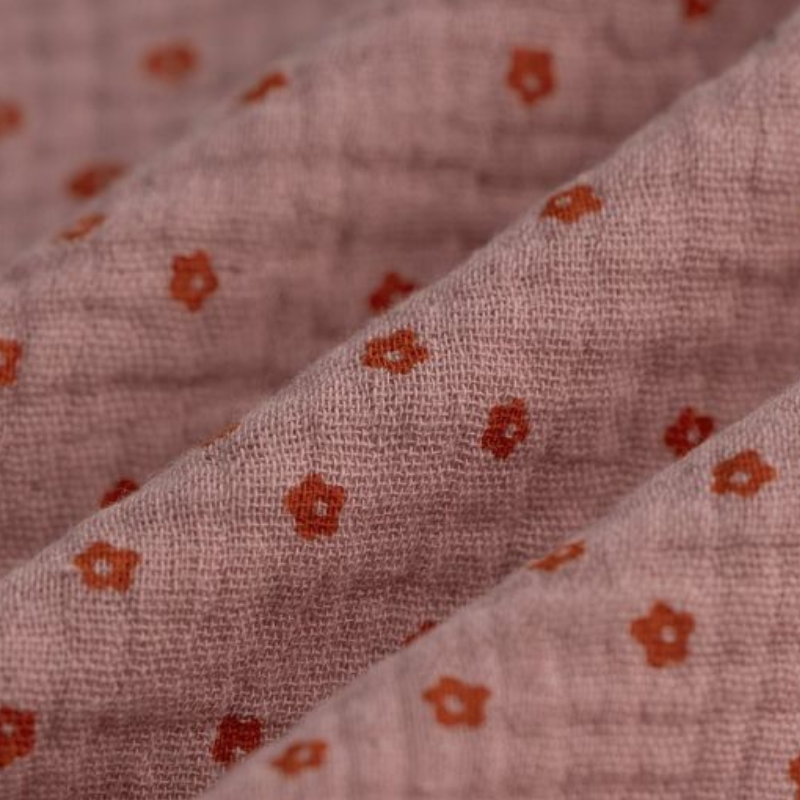 Petit Élastique - Vieux rose à fleur rouge - La Petite Framboise
