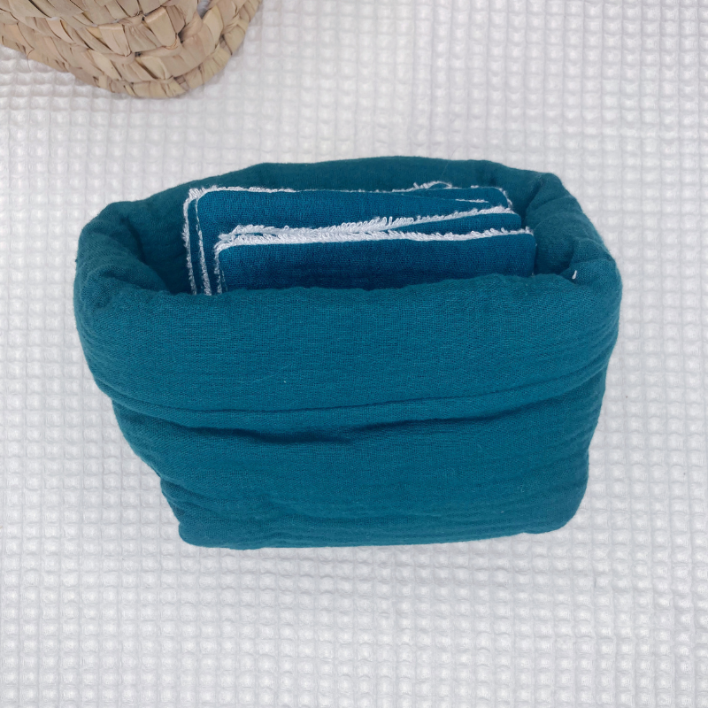 Panier et Semainier de Cotons Lavables - Bleu pétrole