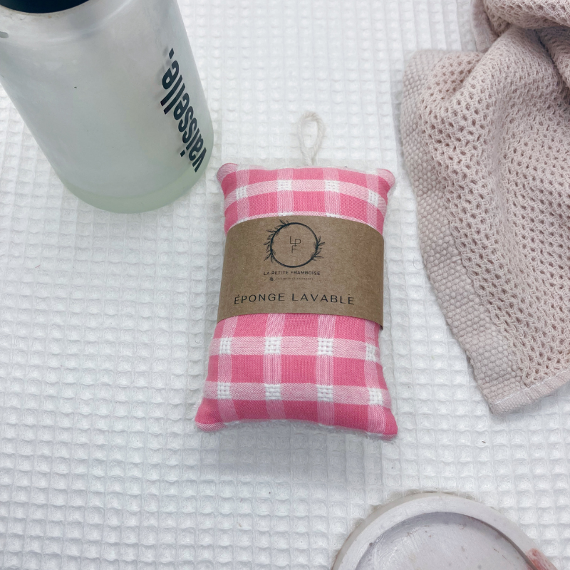Éponge lavable et réutilisable - Carreaux rose