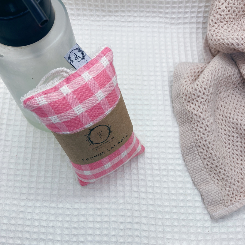 Éponge lavable et réutilisable - Carreaux rose