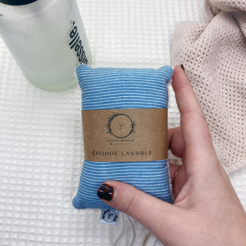 Éponge lavable et réutilisable - Rayures bleu jean