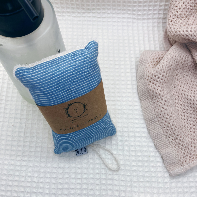 Éponge lavable et réutilisable - Rayures bleu jean