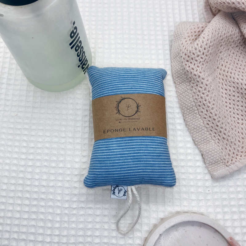 Éponge lavable et réutilisable - Rayures bleu jean