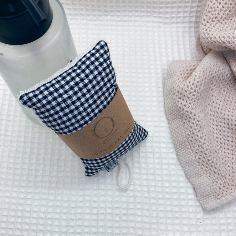 Éponge lavable et réutilisable - Vichy noir