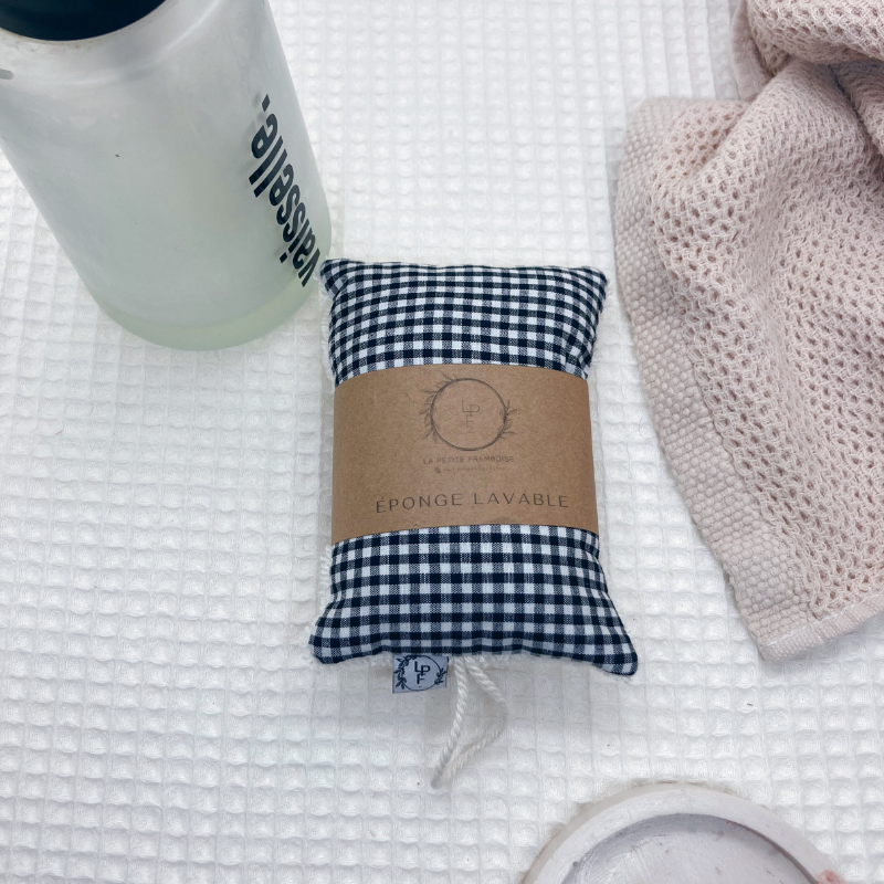 Éponge lavable et réutilisable - Vichy noir