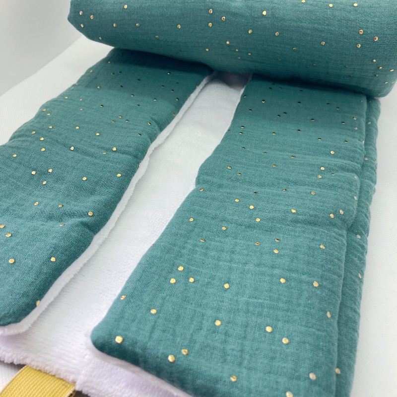 Tapis à langer nomade - Vert de gris à pois dorés
