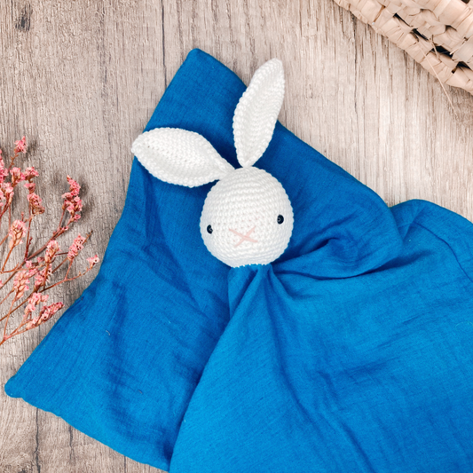Doudou Lapin - Gaze de coton Pétrole