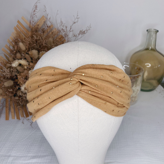Headband twist adulte - Camel à pois dorés