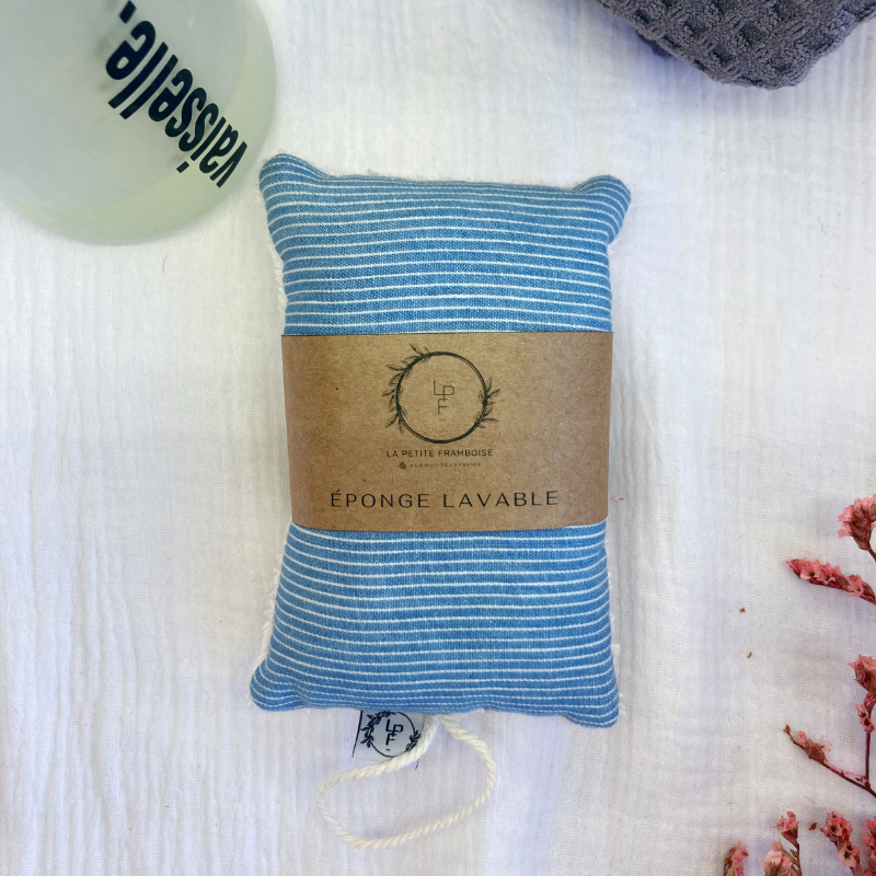 Éponge lavable et réutilisable - Rayures bleu jean