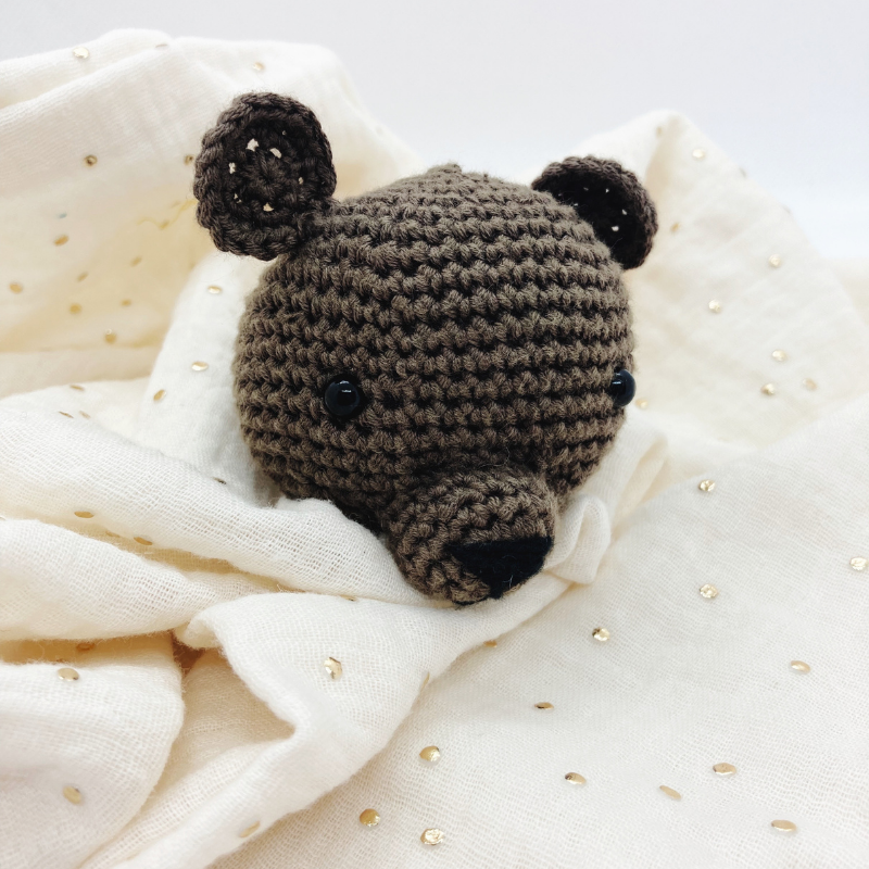 Doudou Ours - Gaze de coton Écrue à pois dorés