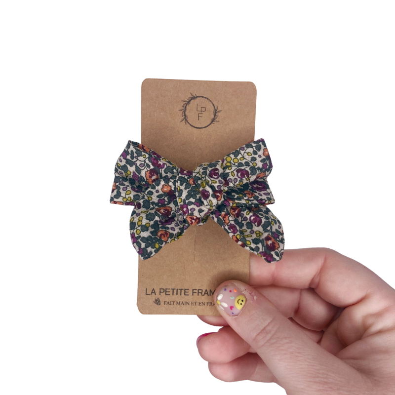 Élastique Nœud - Beige / fleur vert et violet