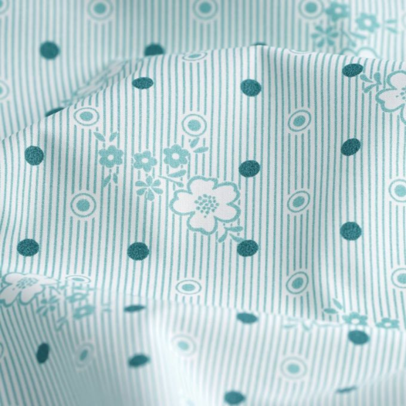 Chouchou Tissu - Rayures et fleurs turquoise