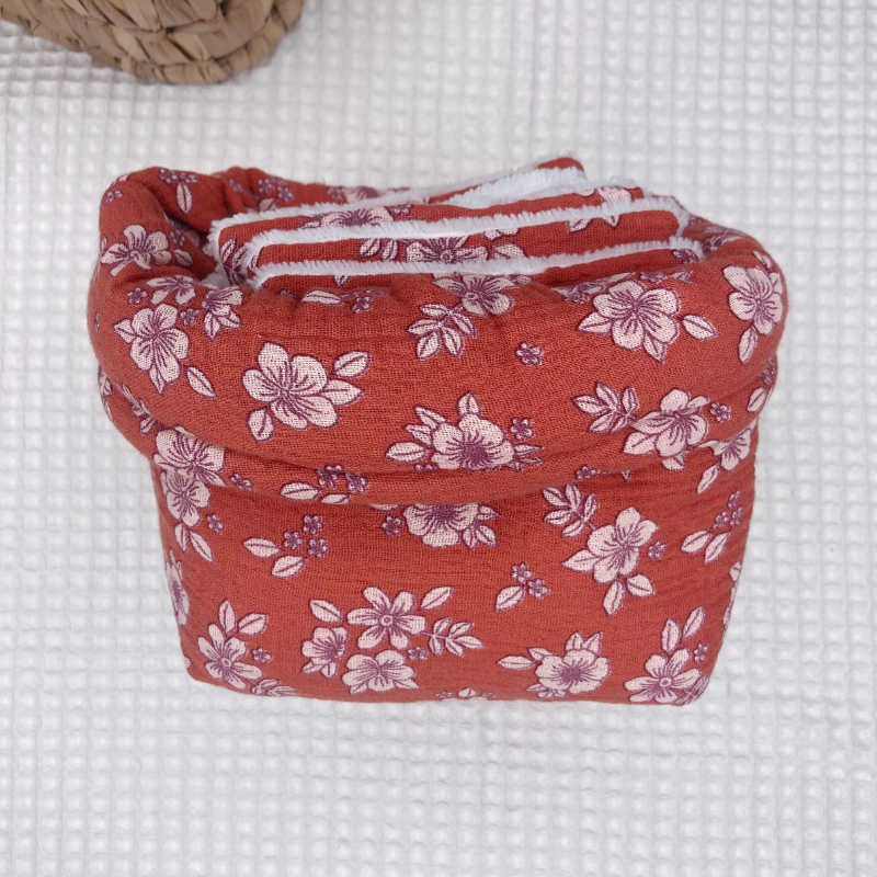 Panier et Semainier de Cotons Lavables - Terracota fleuri