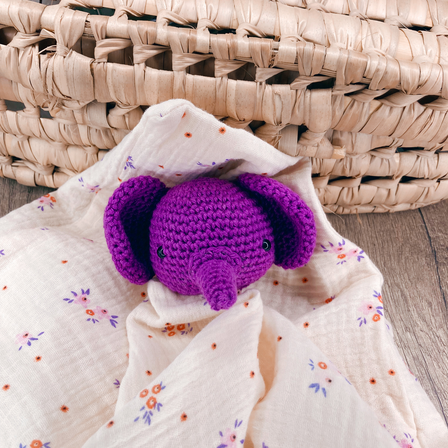 Doudou Éléphant - Beige fleurs rose / violet / orange