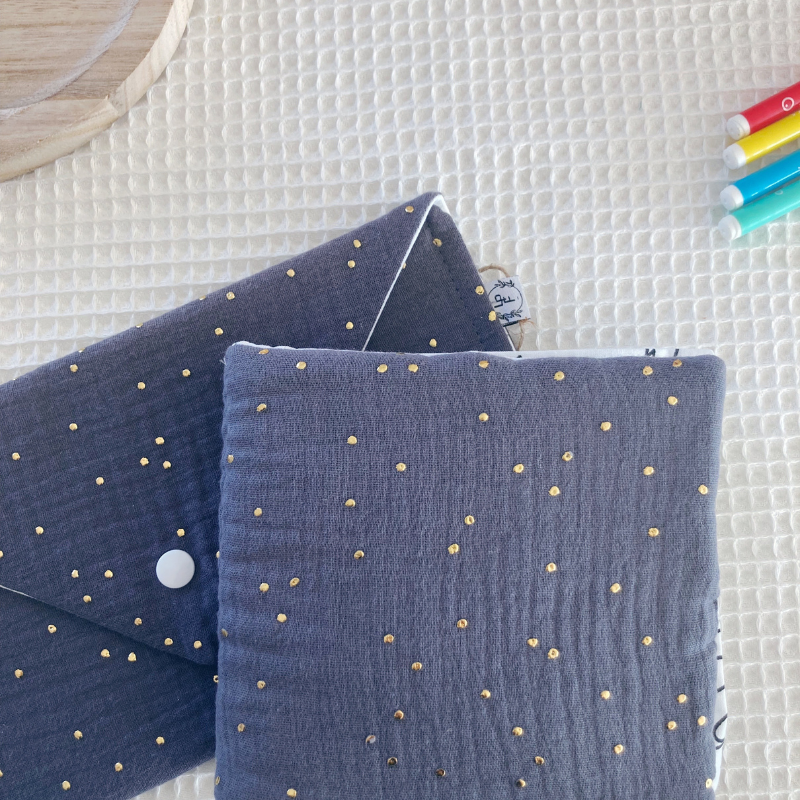 Kit à Colorier Lavable - Gaze de coton Gris à pois dorés - La Petite Framboise