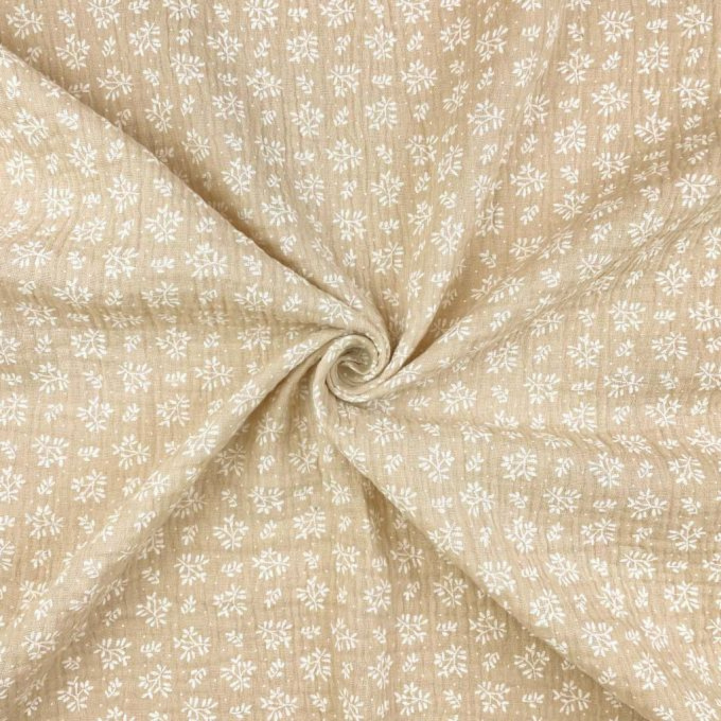 Tour de cou - Beige motif fleurs blanches