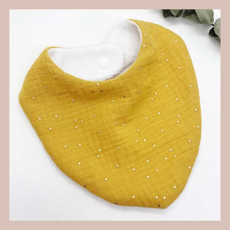 Bavoir bandana - Moutarde à pois dorés