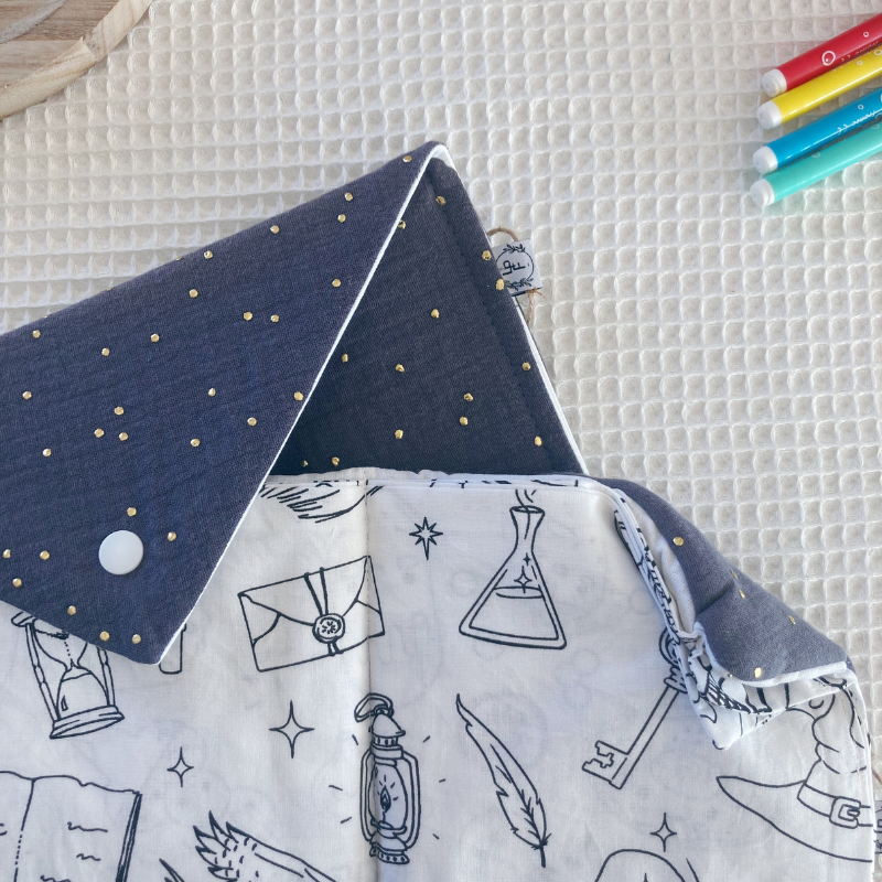 Kit à Colorier Lavable - Gaze de coton Gris à pois dorés - La Petite Framboise
