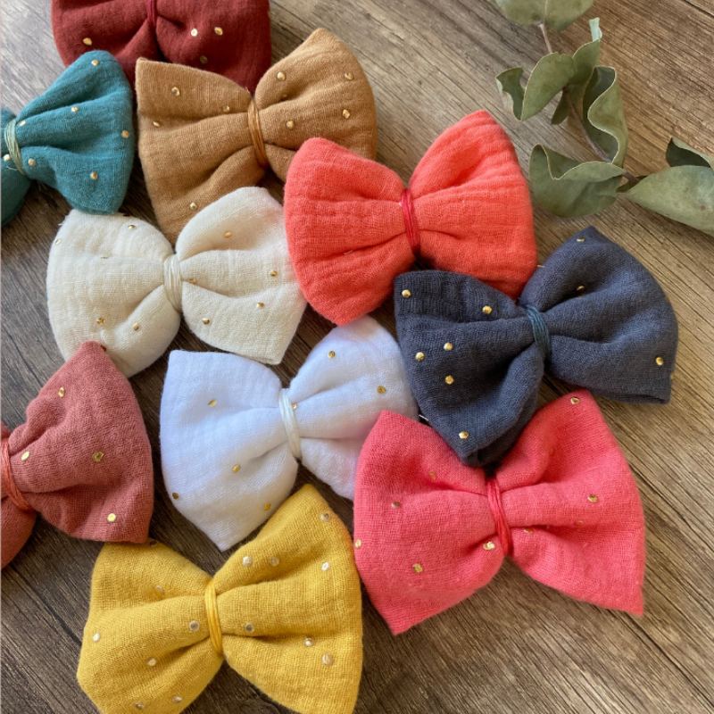 Barrette Nœud - Fleuri rose/violet/turquoise/jaune