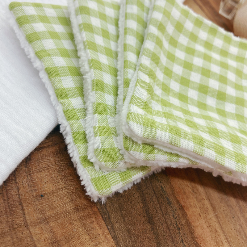 Semainier de cotons lavables - Vichy vert pomme