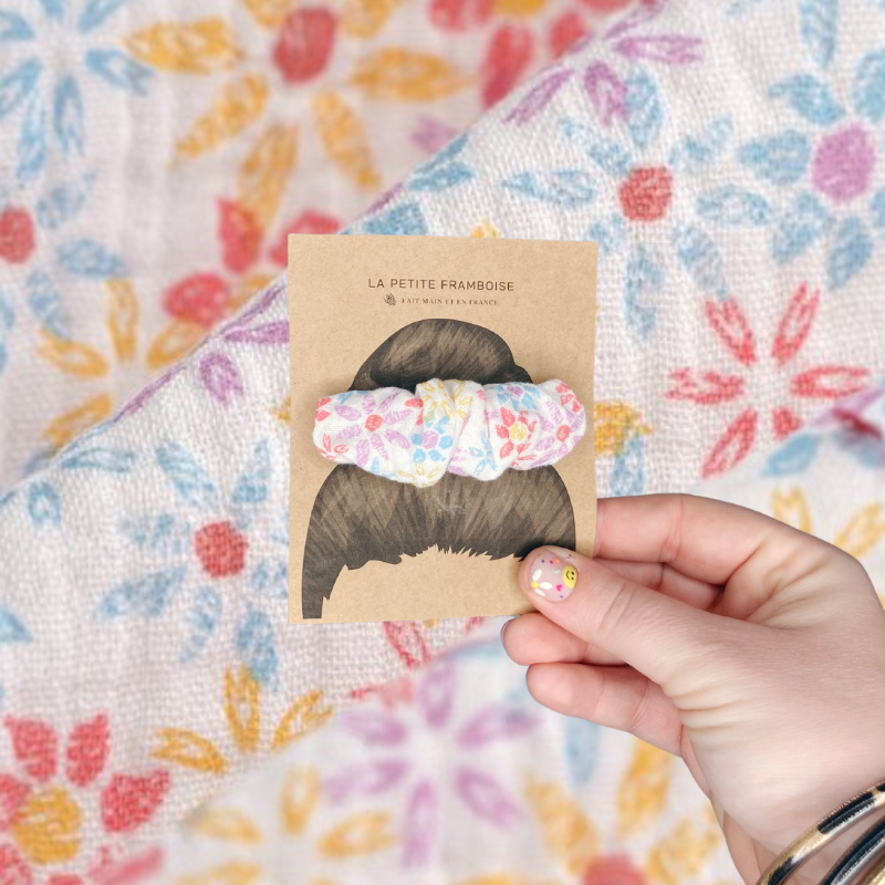Pince Scrunchy - Fleuri bleu/jaune/mauve