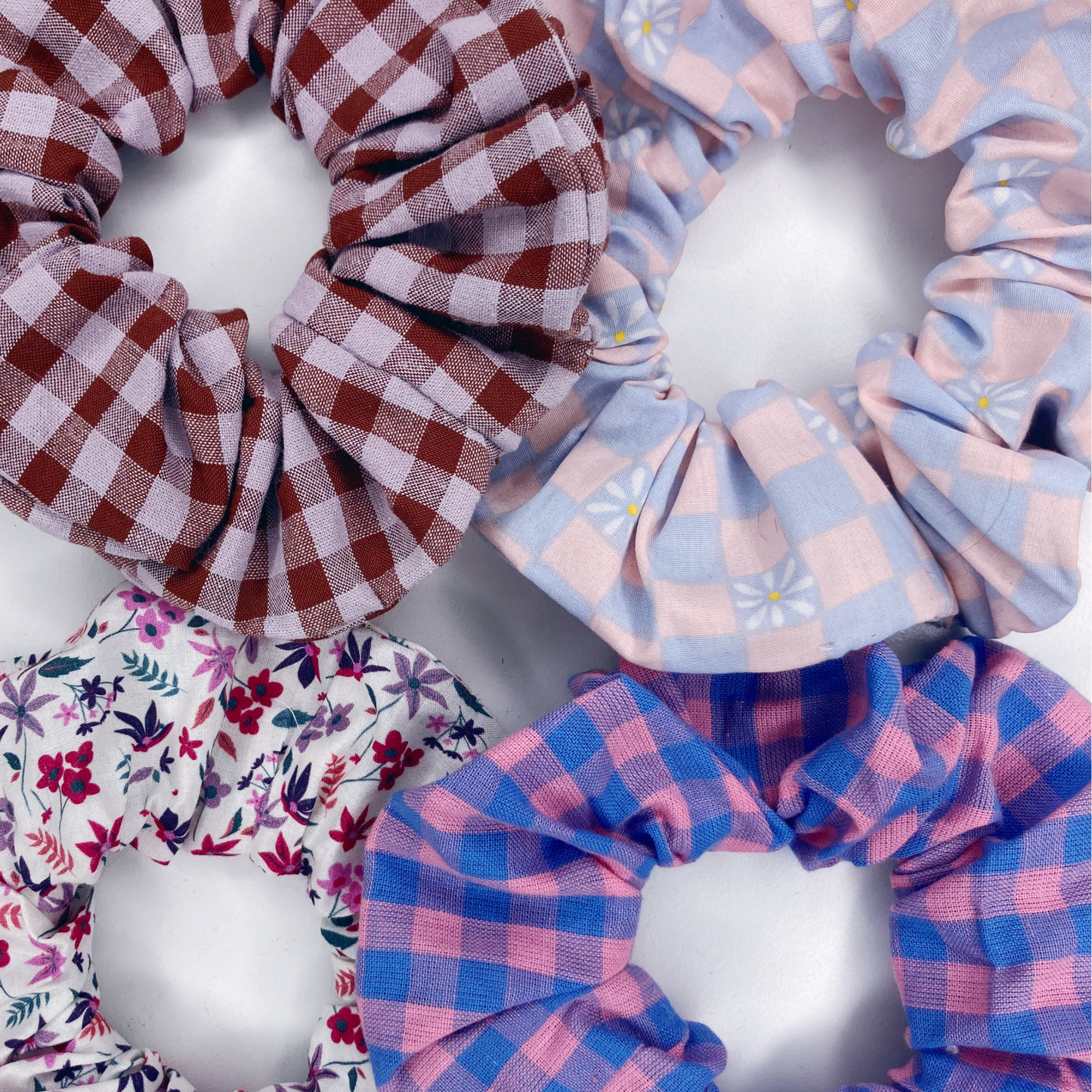 Chouchou Tissu - Vichy bleu / rose marguerite