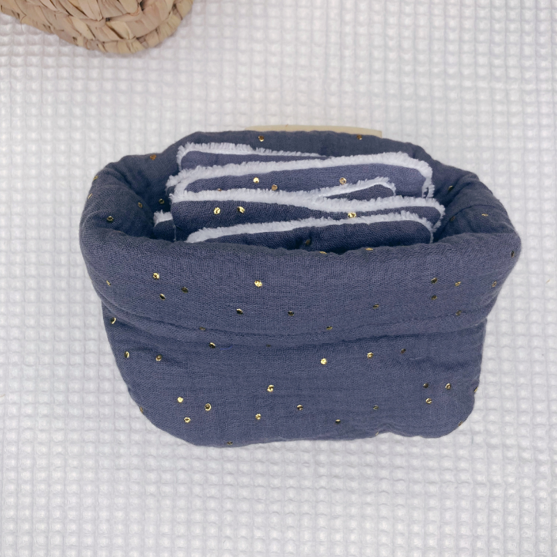 Panier et Semainier de Cotons Lavables - Gris à pois doré