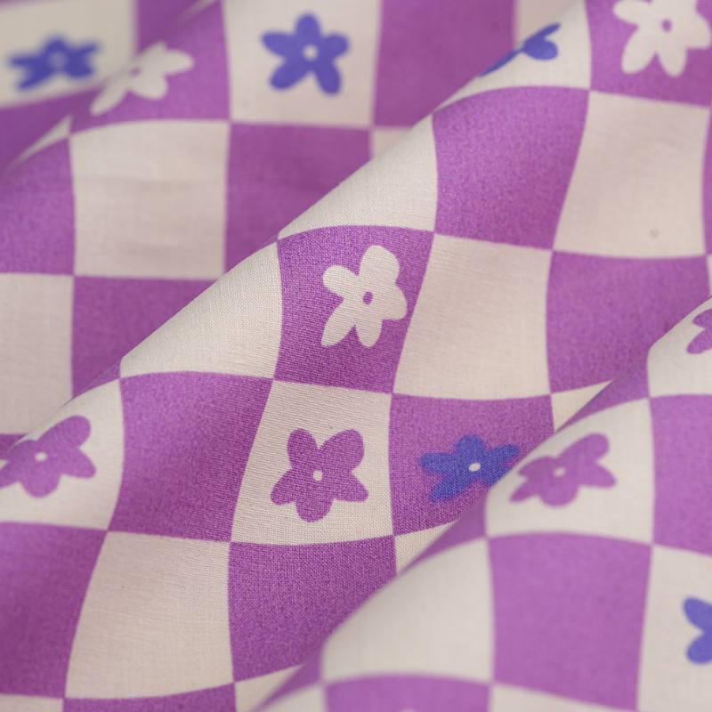 Chouchou Tissu - Carreaux violet / Marguerites - La Petite Framboise