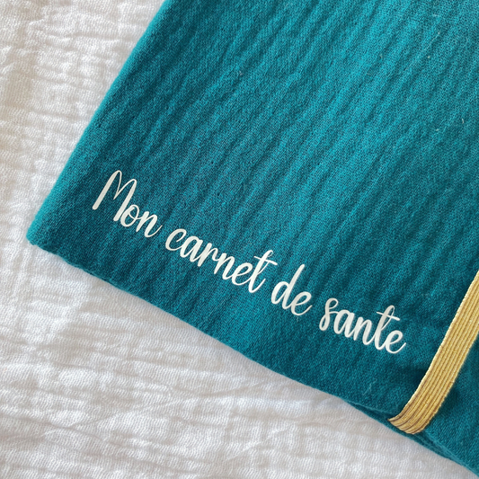 Protège carnet de santé - Gaze de coton Bleu pétrole - La Petite Framboise
