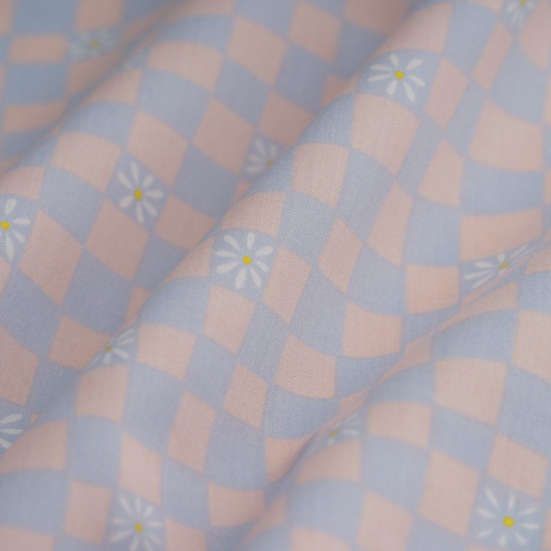 Chouchou Tissu - Vichy bleu / rose marguerite
