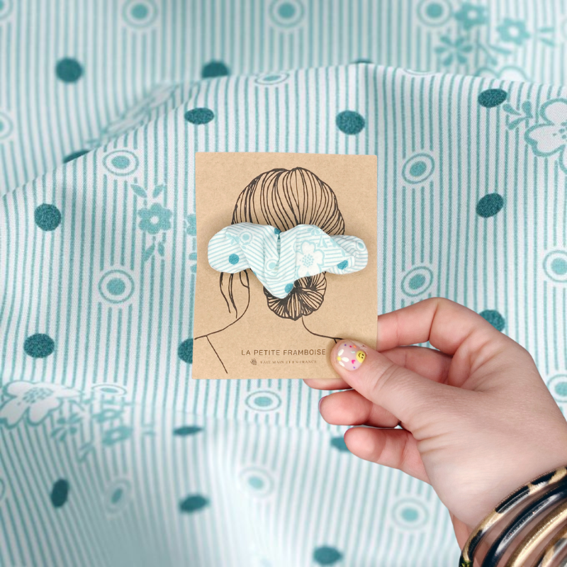 Pince Scrunchy - Turquoise rayure et pois