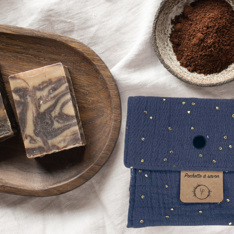 Pochette à Savon Imperméable – Gris à pois dorés