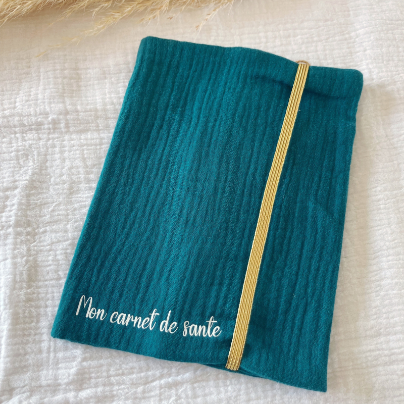 Protège carnet de santé - Gaze de coton Bleu pétrole
