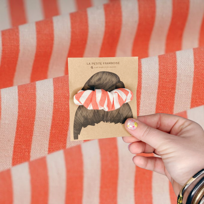 Pince Scrunchy - Rayé corail/blanc