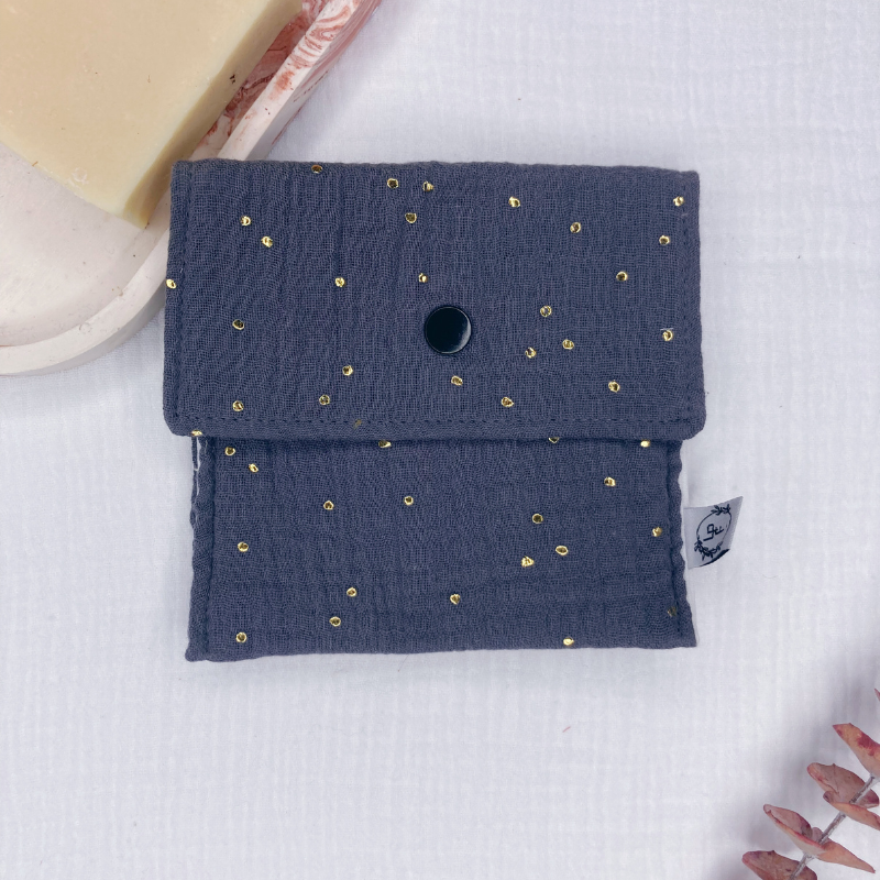 Pochette à Savon Imperméable – Gris à pois dorés
