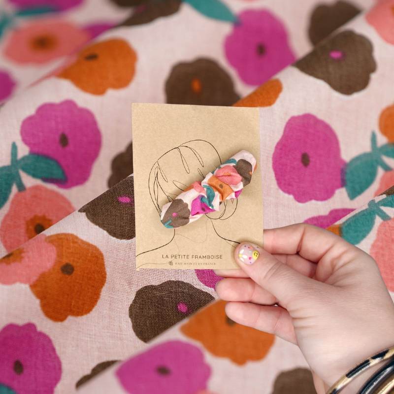 Pince Scrunchy - Fleurs rose/orange/marron