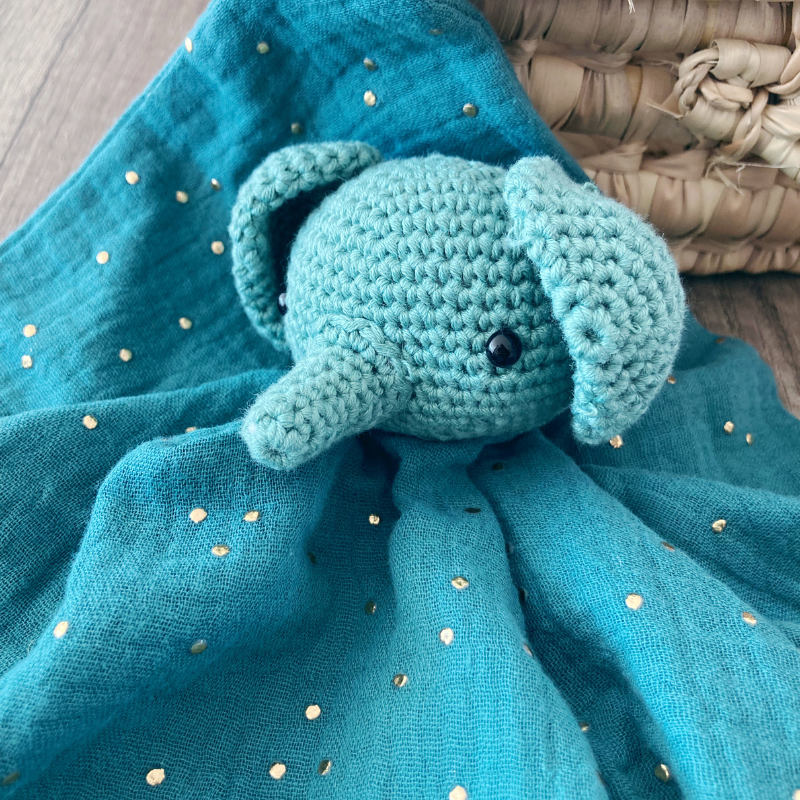 Doudou Élephant - Vert-de-gris à pois dorés