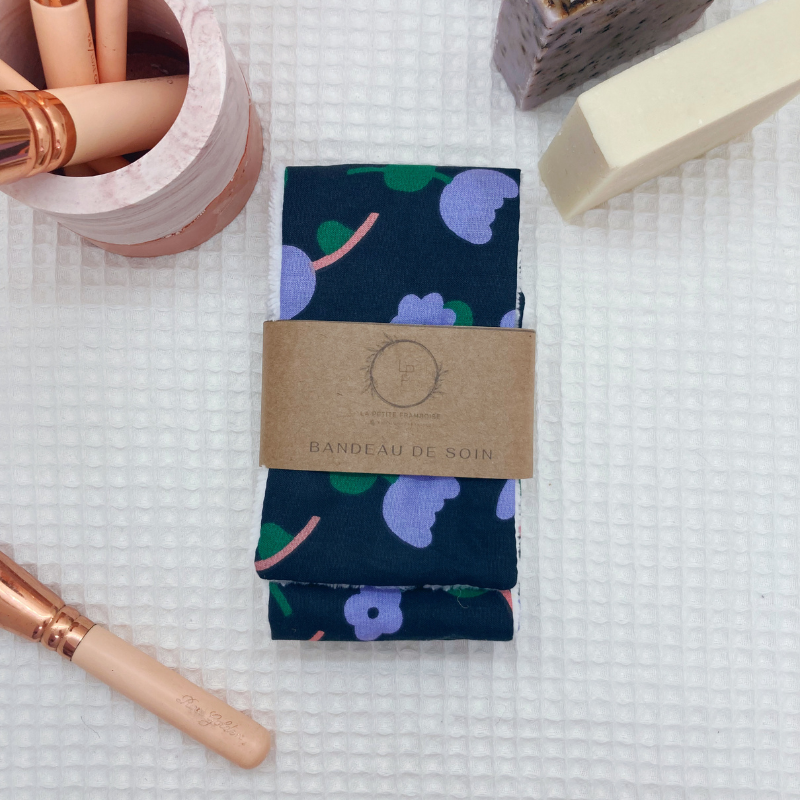 Bandeau de soin - Noir fleur violette