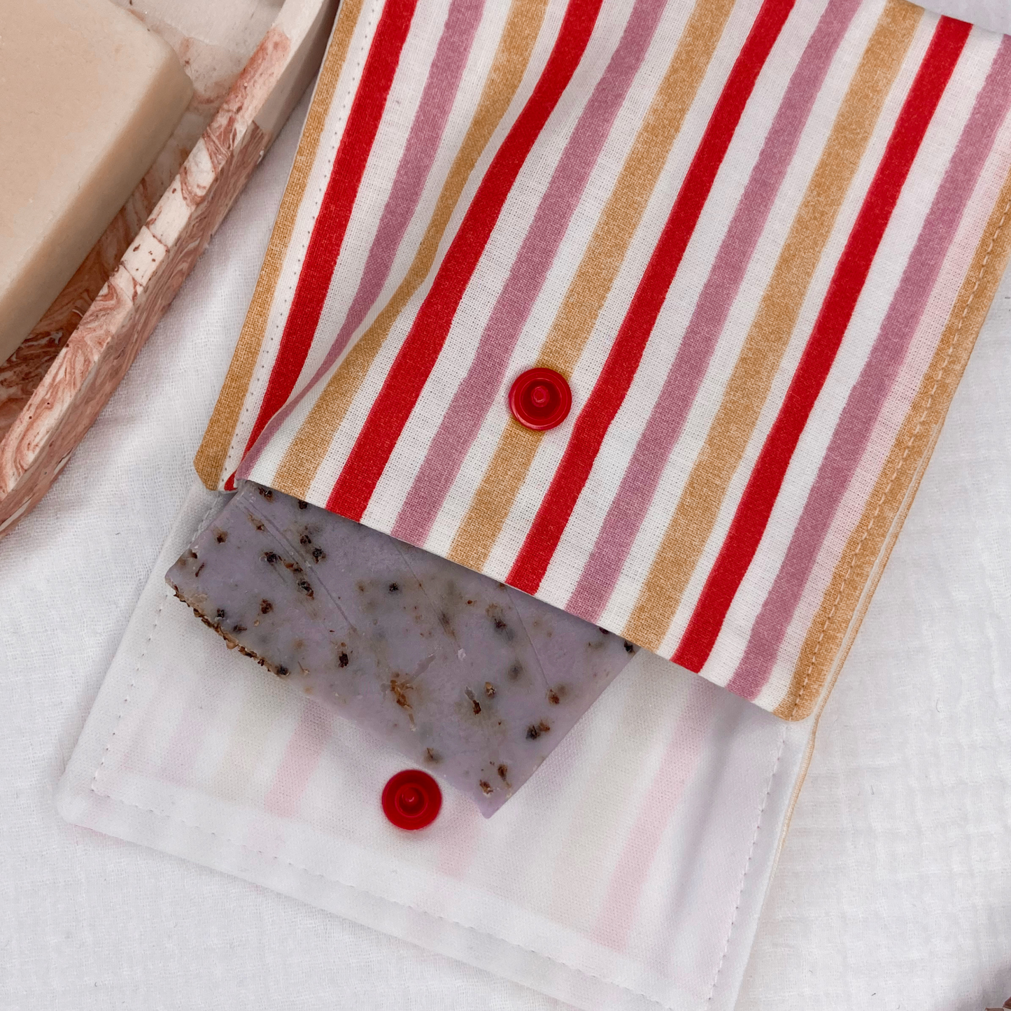 Pochette à Savon Imperméable – Rayé: jaune/rouge/rose