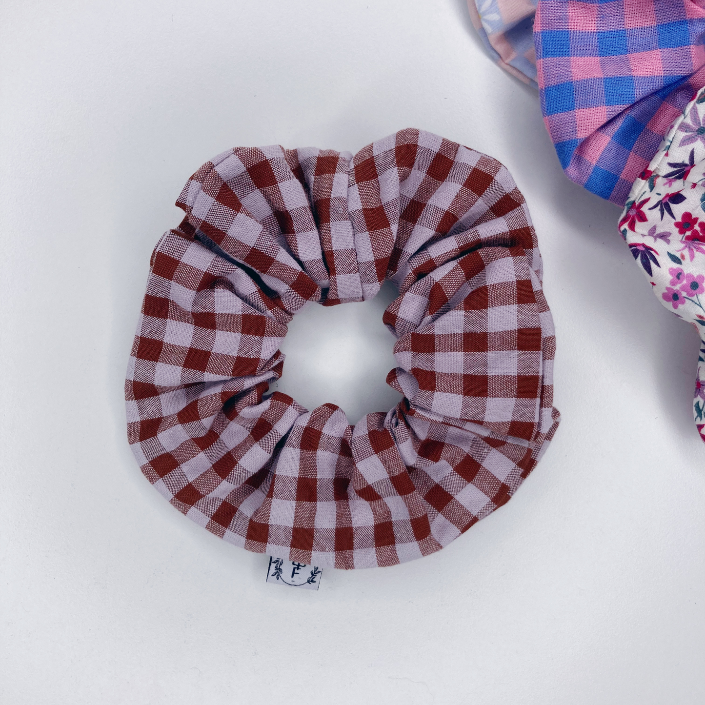 Chouchou Tissu - Vichy marron / parme
