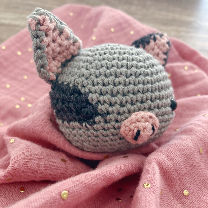 Doudou Cochon - Gaze de coton Rose thé à pois dorés