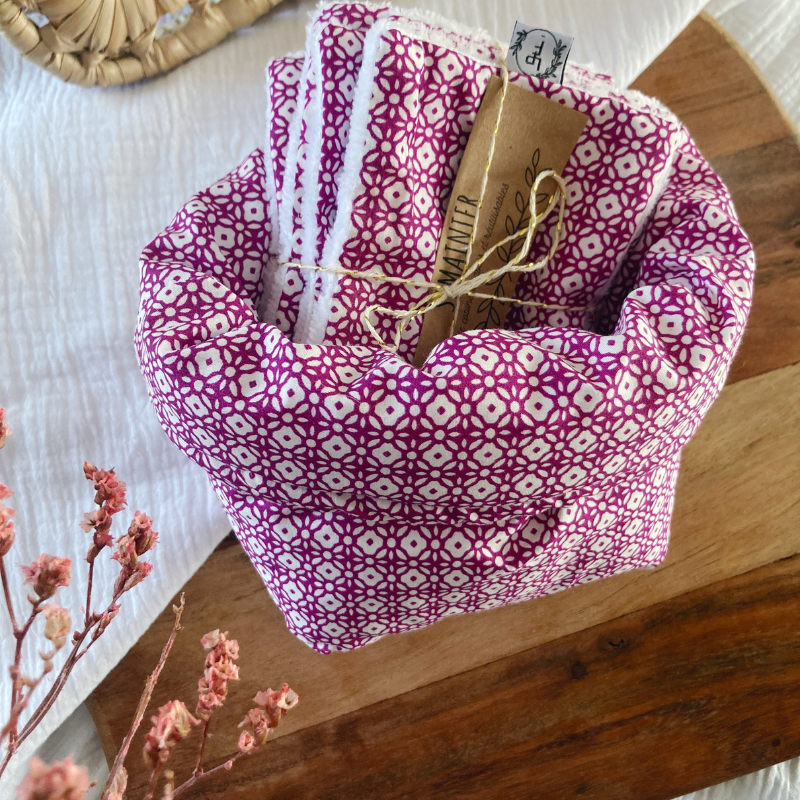 Panier et Semainier de Cotons Lavables - Violine à motifs